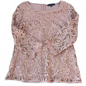 Adrianna Papell Blush Pink Lace Lined Long Sleeve Blouse Romantic Fairy SZ M Y2K